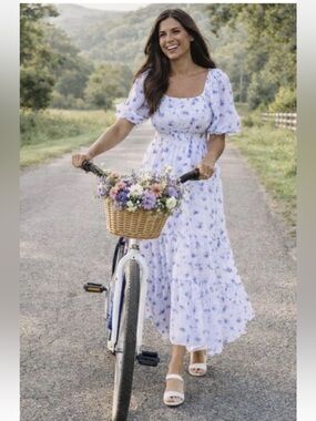 LoveShackFancy x Target Maxi Dress Gemma White Floral Puff-Sleeve lined Med